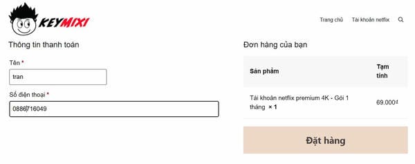 điền thông tin bao gồm tên và số điện thoại